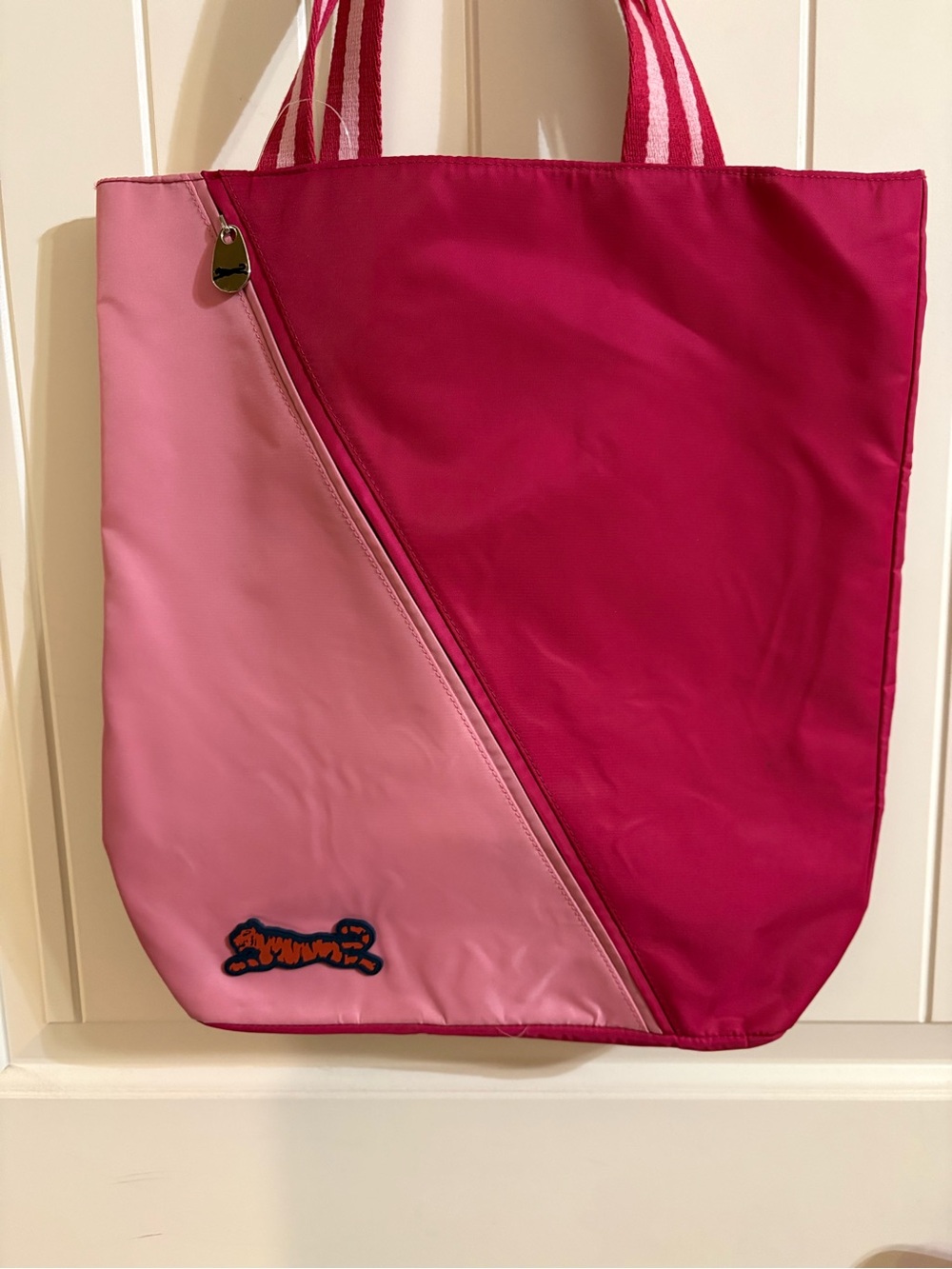 Vintage Le Tigre Y2K Pink Two Tone Nylon Book Tote Bag with Zipper